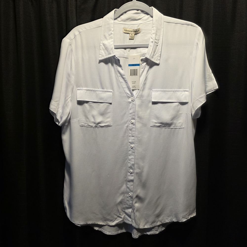 Alexander Jordan Button-Up Shirt (XL) White Long Sleeve Tapered 100% Rayon #5328